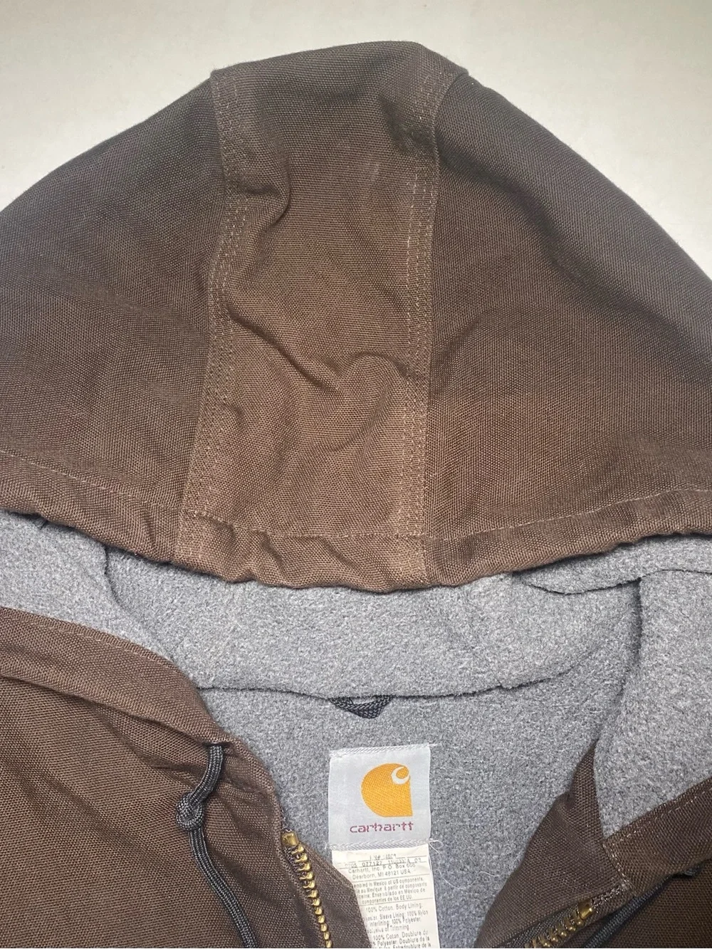 Carhartt C68 DKB Hooded Ridge Coat Fleece Lined Brown Brass Zip Men's 2XL XXL